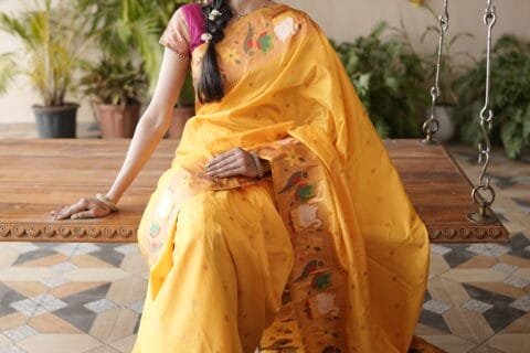 Yellow Meera Semi Paithani Saree