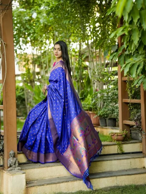 Navy Blue Yeola Style Paithani