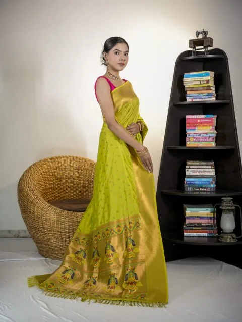 Parrot Green Yeola Style Paithani