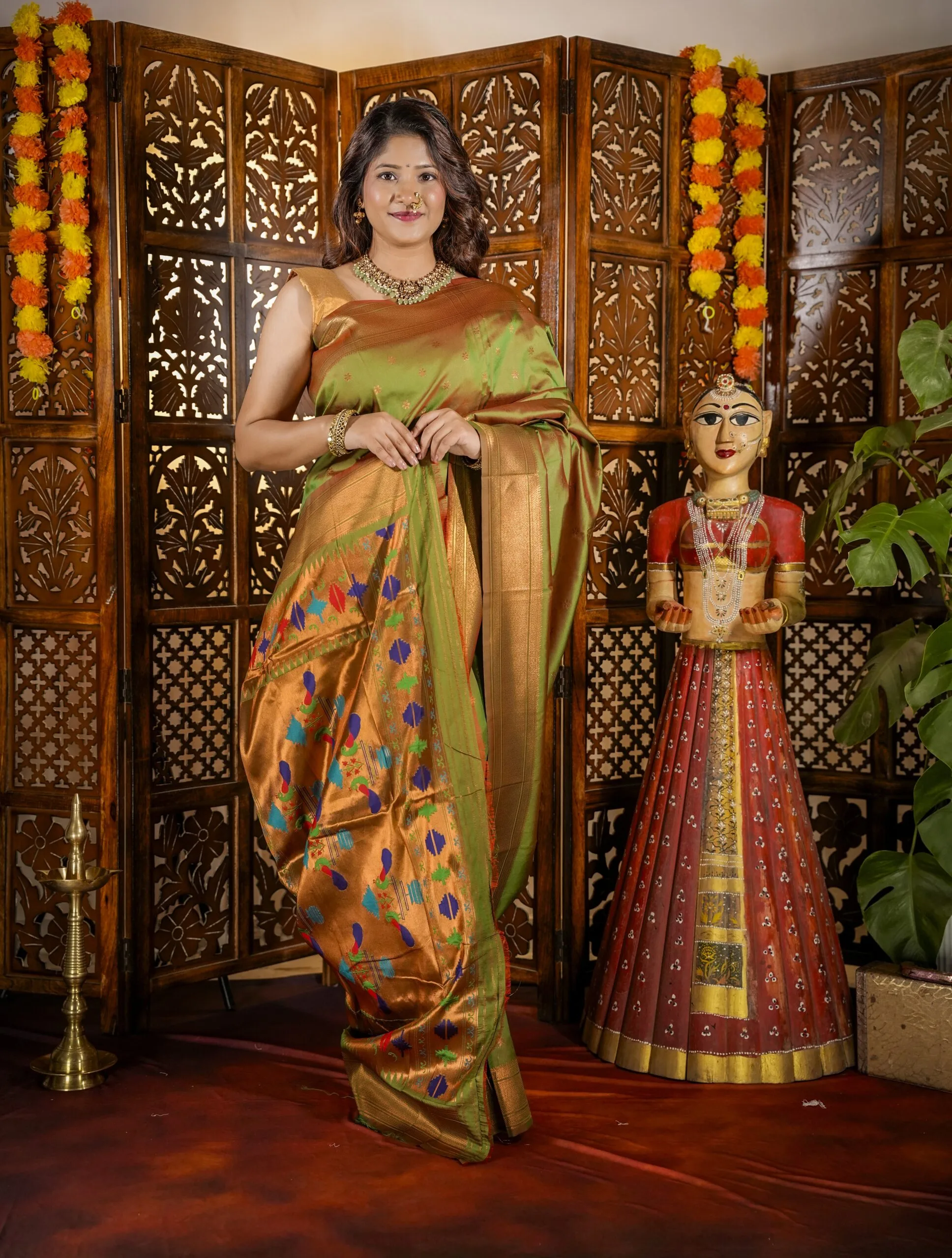 Mehendi Green Star Paithani Saree