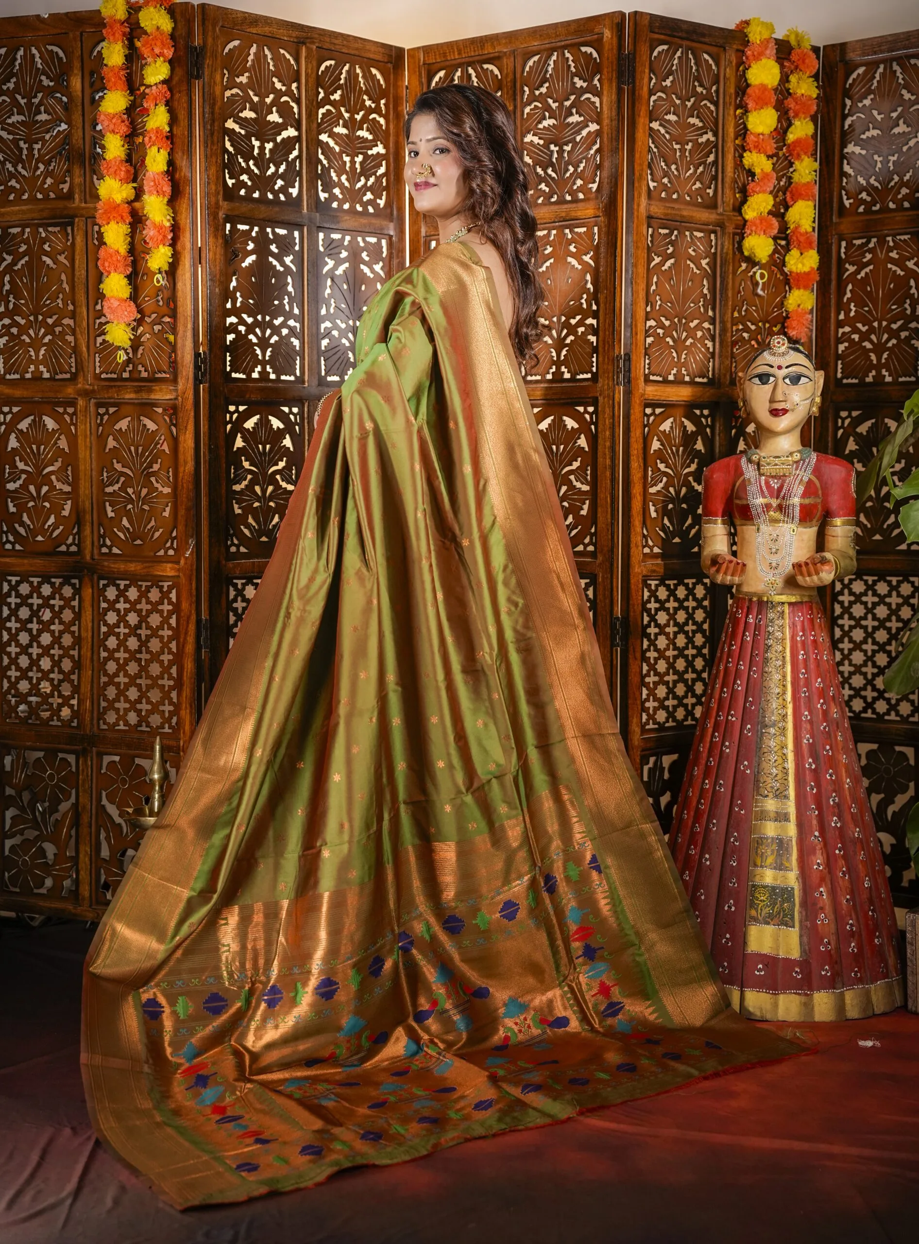 Mehendi Green Paithani by Pratishthani