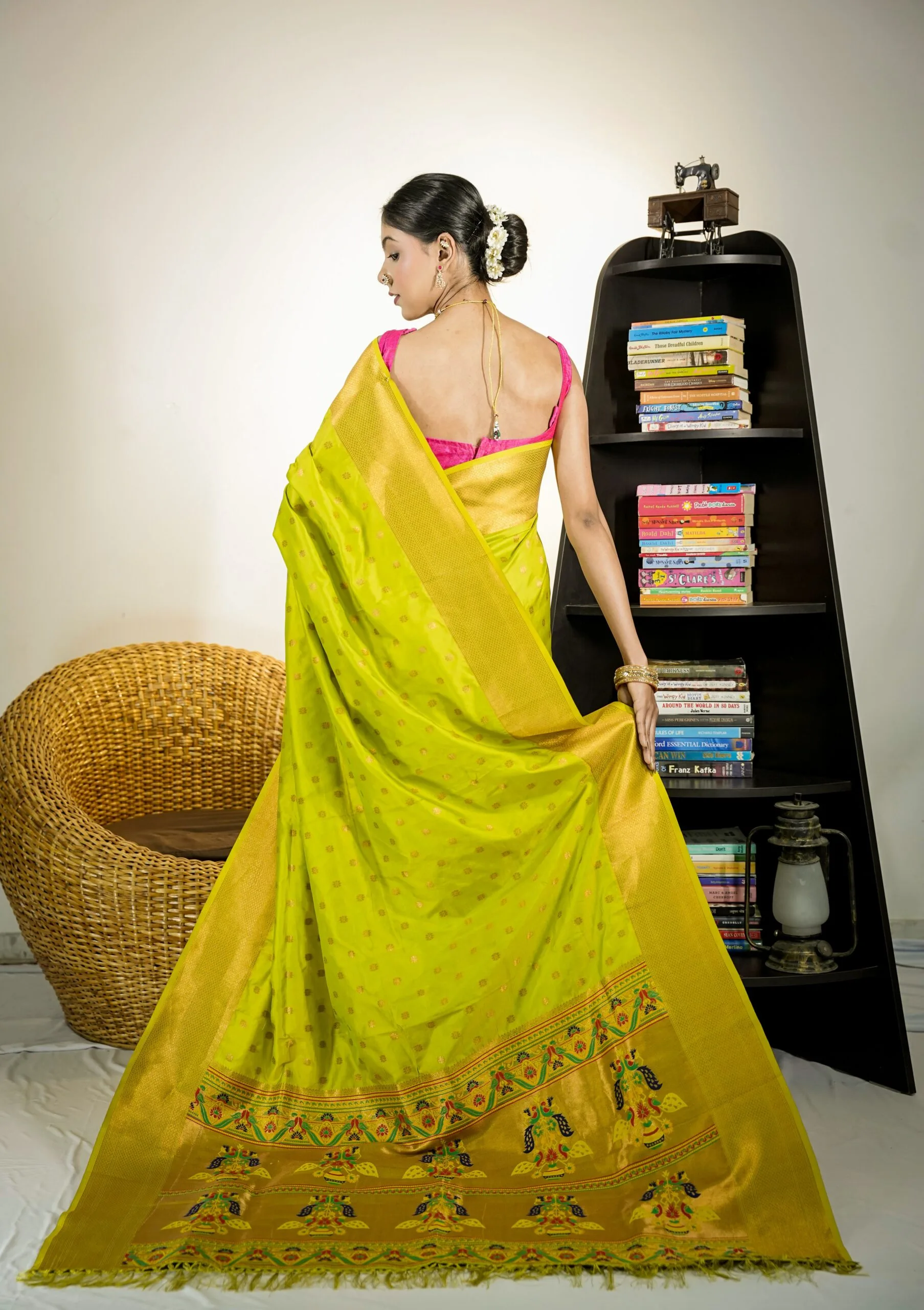 Yeola Parrot Green Paithani