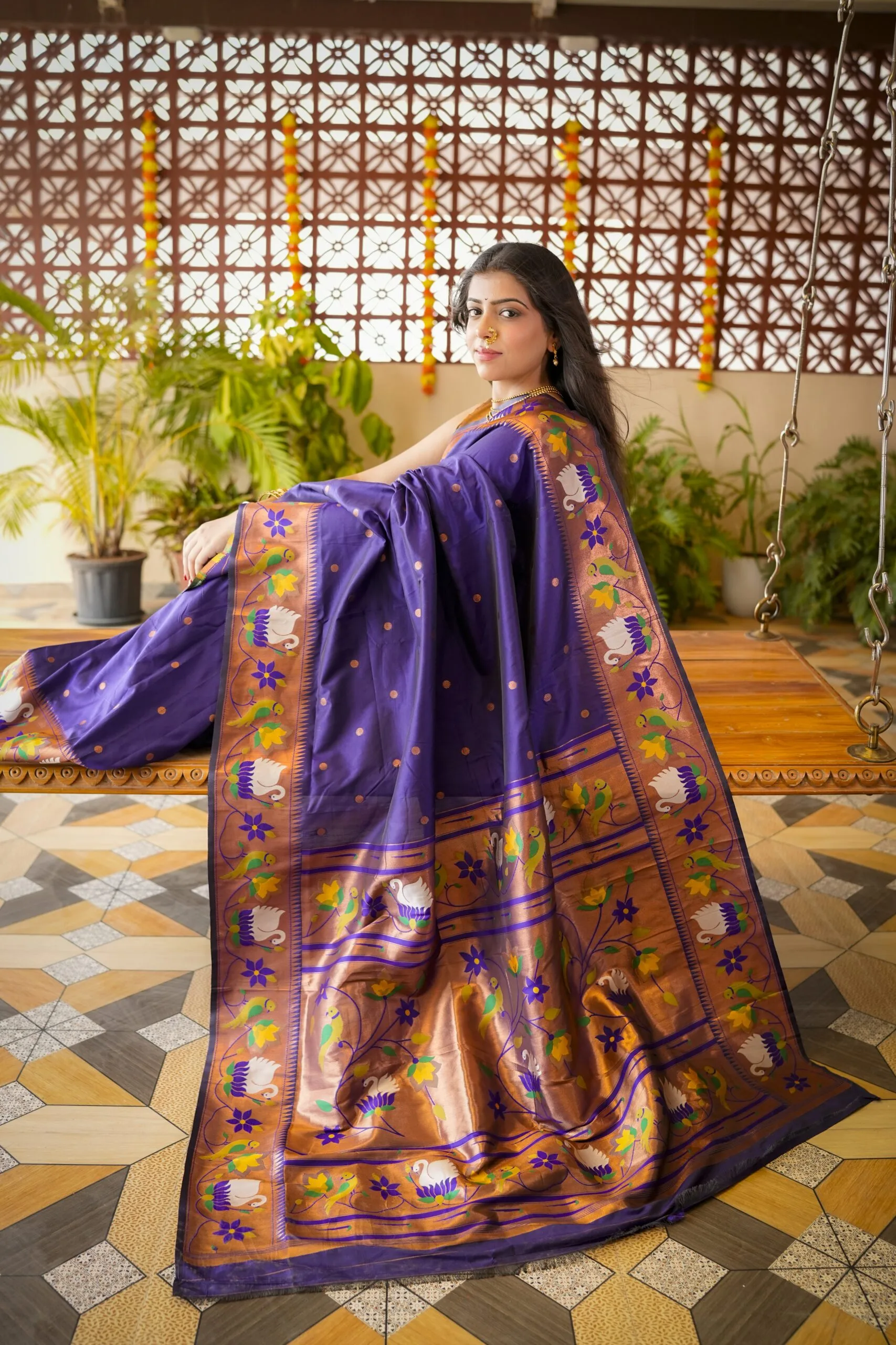 Purple Semi Paithani by Pratishthani