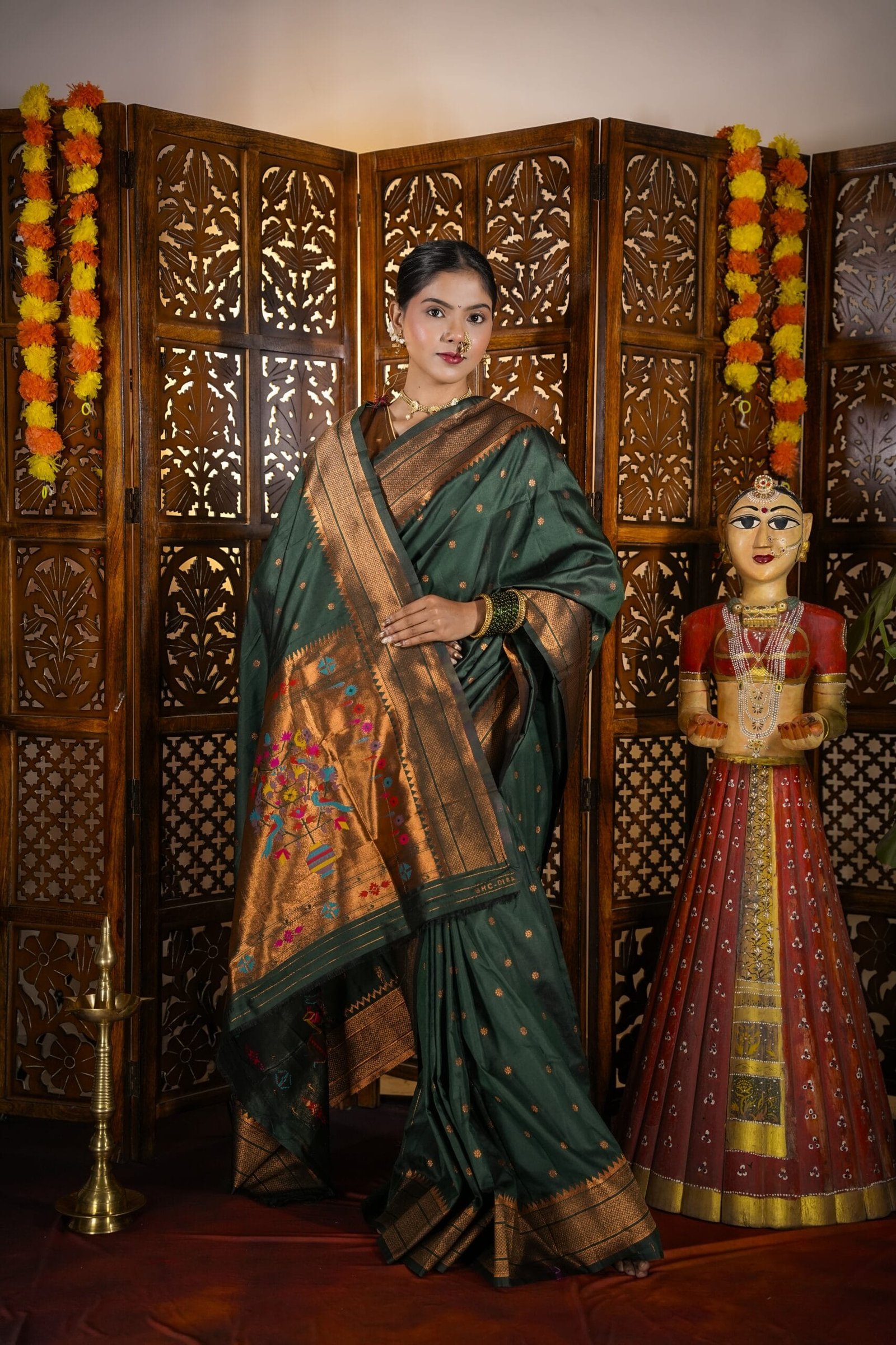 Green Kalanjali Semi Paithani Saree from Pratishthani