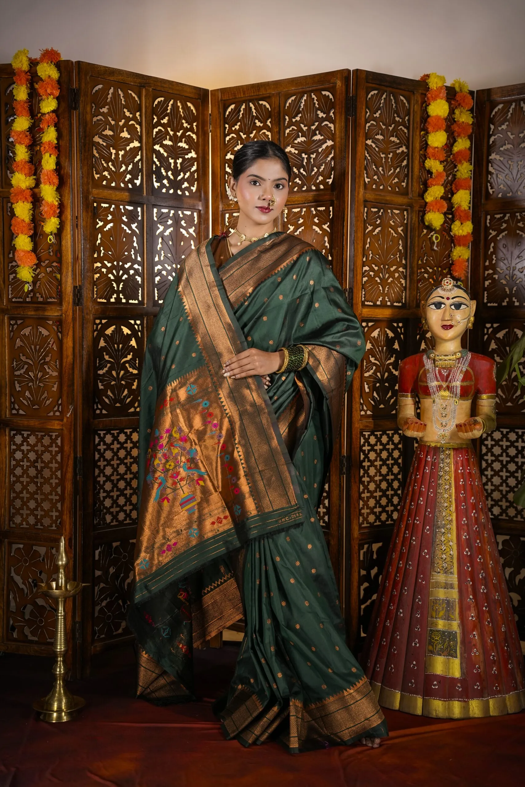 Green Kalanjali Semi Paithani Saree from Pratishthani
