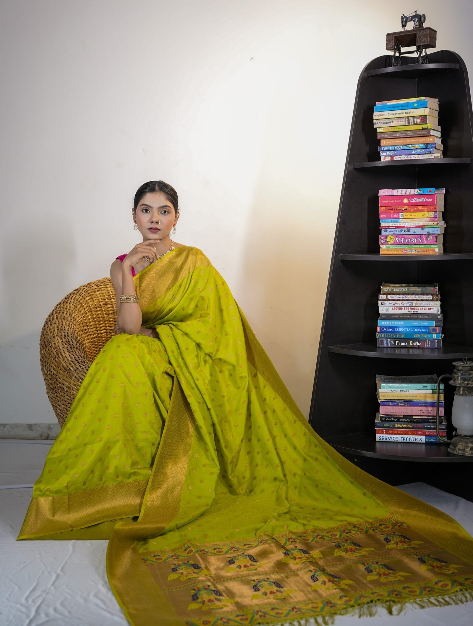 Parrot Green Paithani by Pratishthani