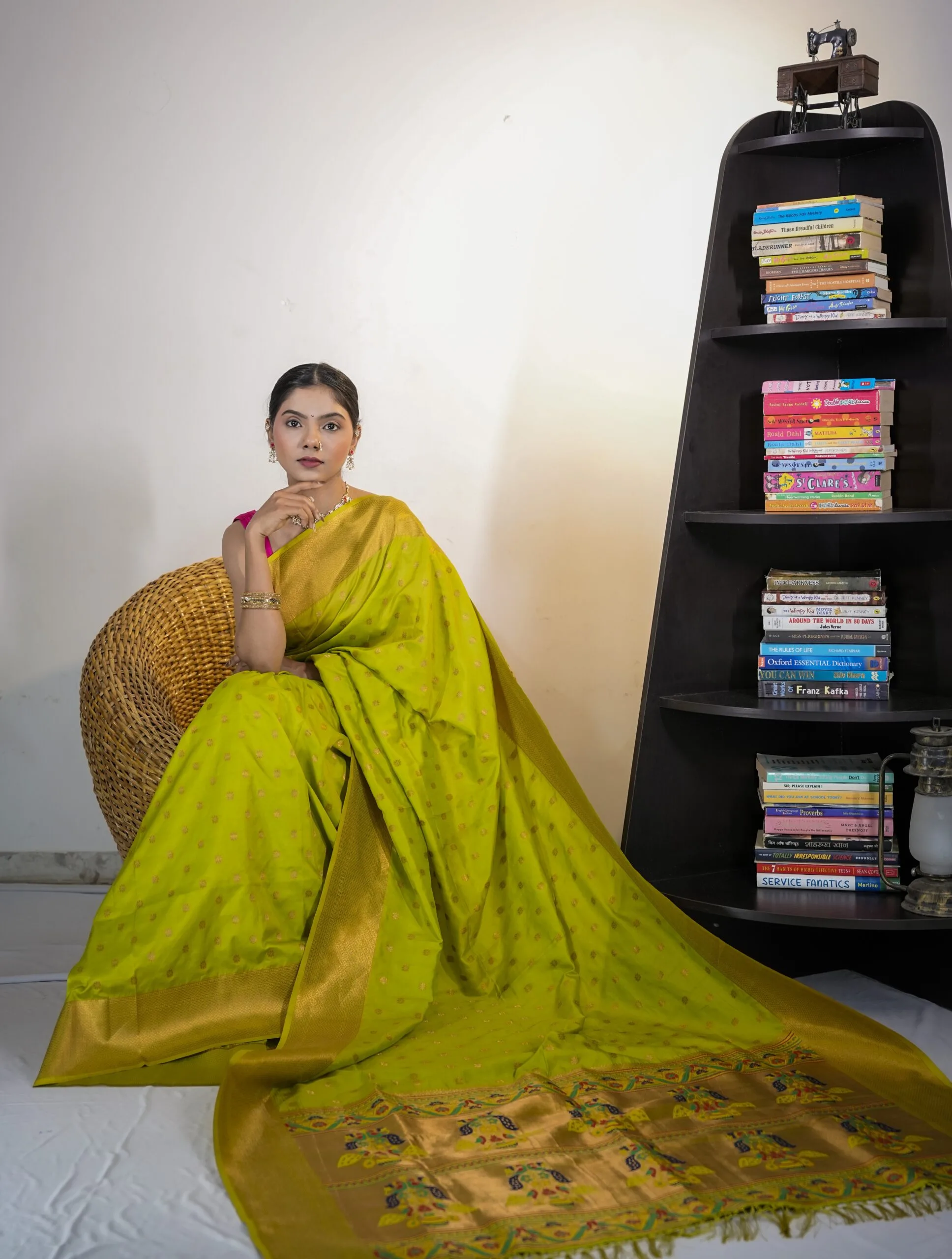 Parrot Green Paithani by Pratishthani