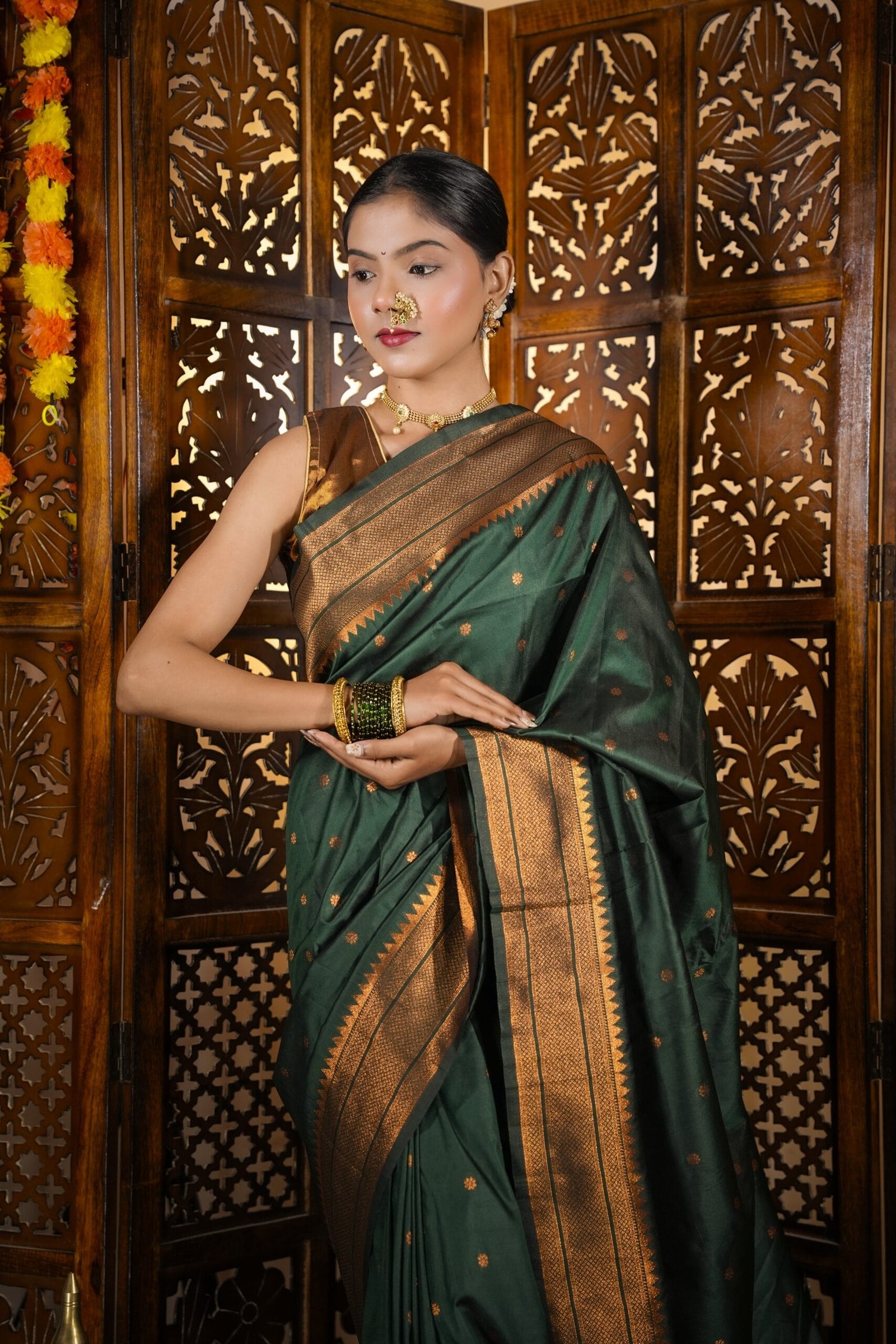 Green Paithani by Pratishthani