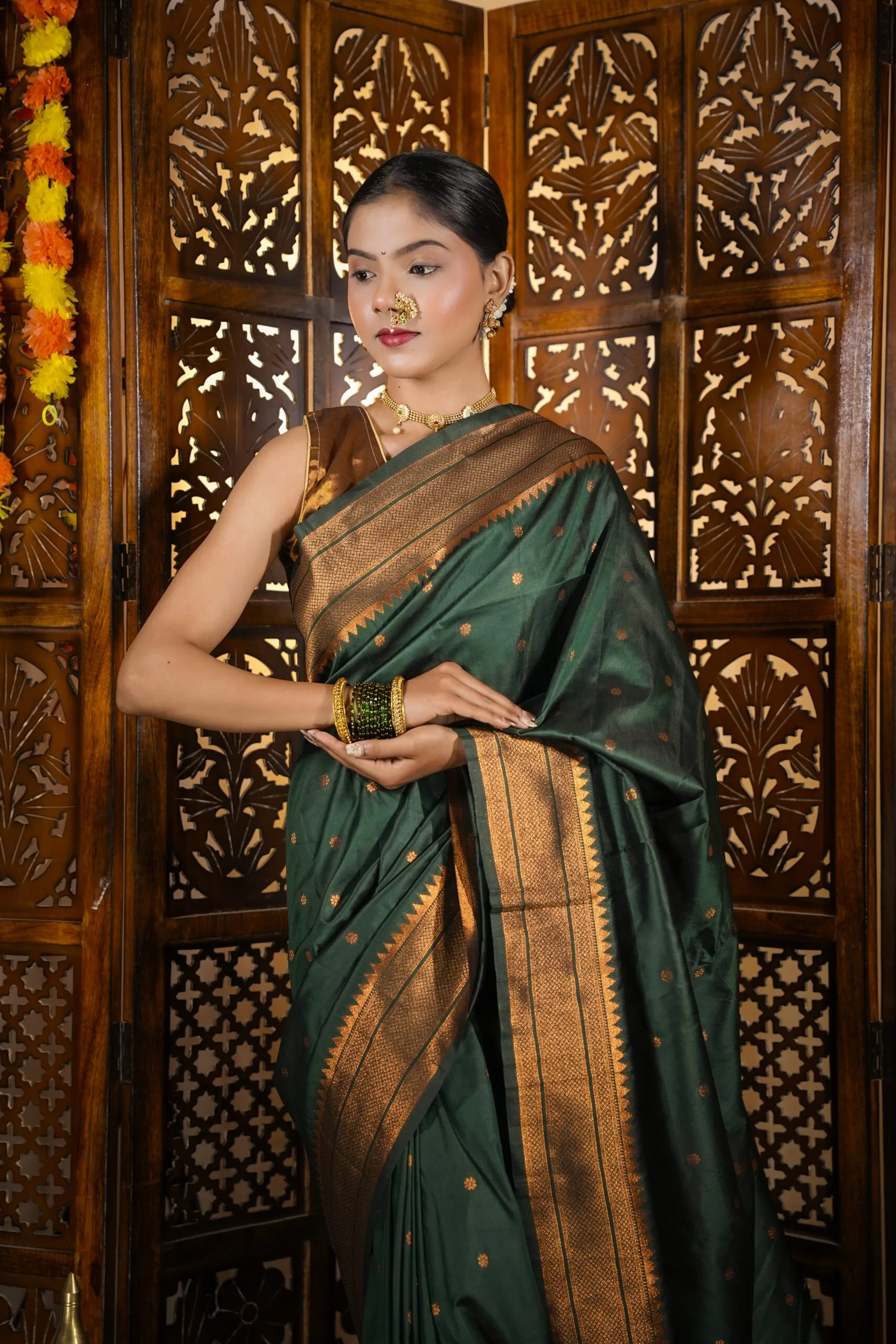 Green Paithani by Pratishthani