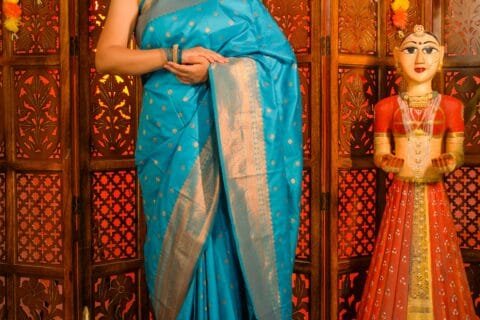 Sky Blue Kalanjali Semi Paithani Saree