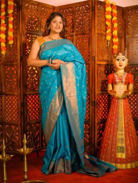 Sky Blue Kalanjali Semi Paithani Saree