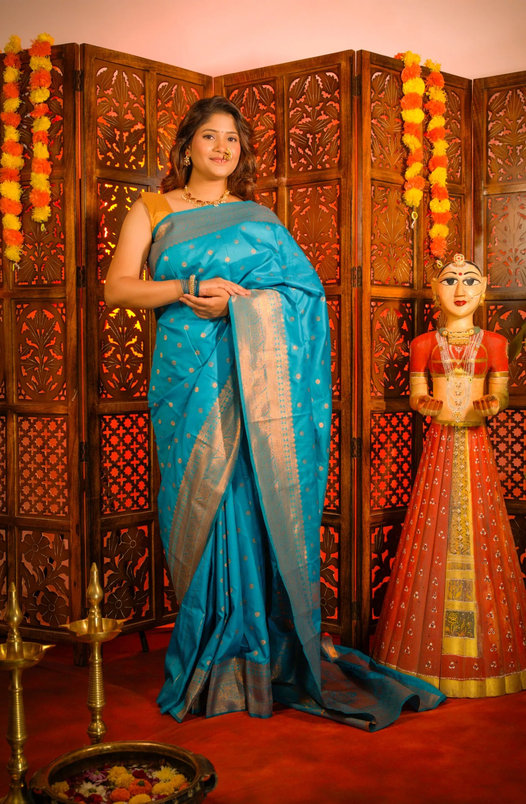 Sky Blue Kalanjali Semi Paithani Saree