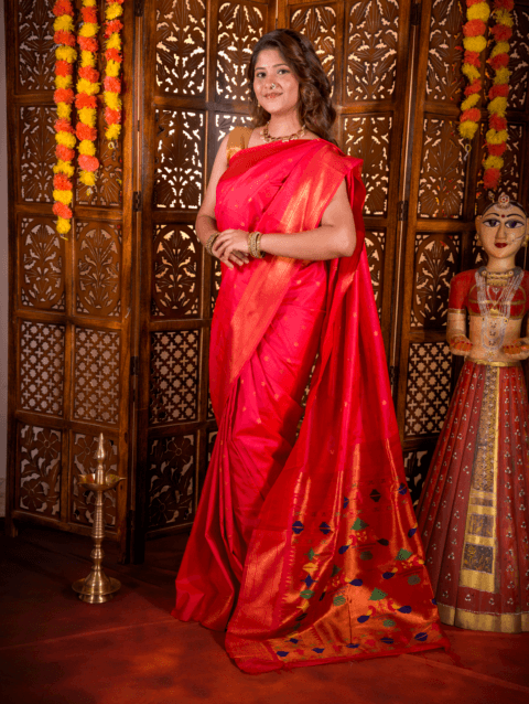 Red Star Semi Paithani Saree
