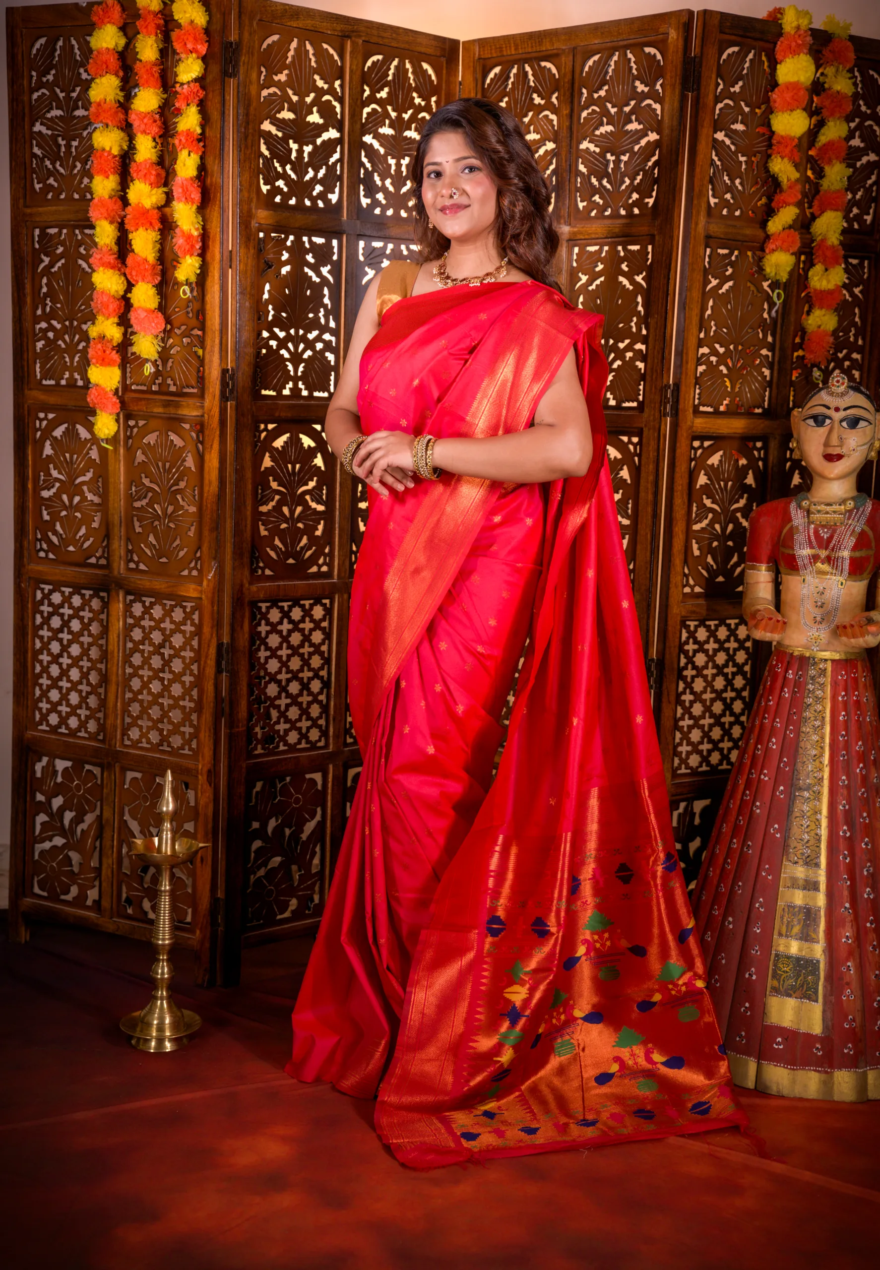 Red Star Semi Paithani Saree