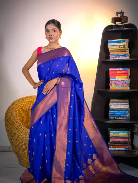 Blue Kalanjali Semi Paithani Saree