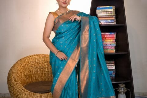 Turquoise Blue Semi Paithani Saree