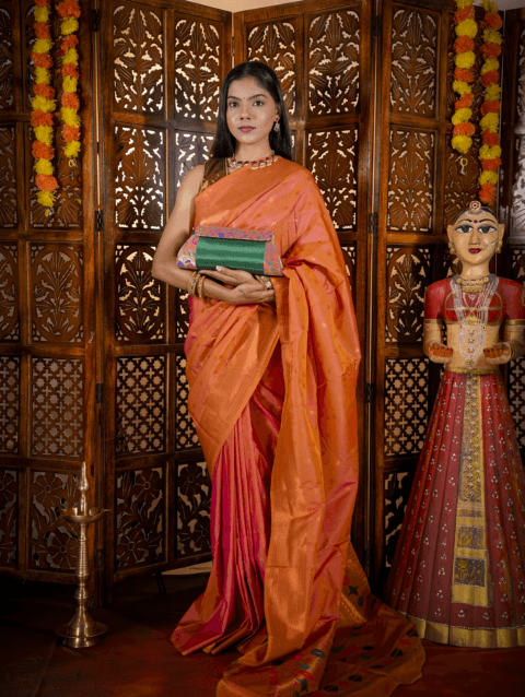 Green Handmade Paithani Sling Bag for Women