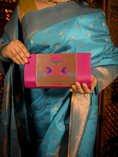 Pink Handmade Paithani Handbag Purse for Women