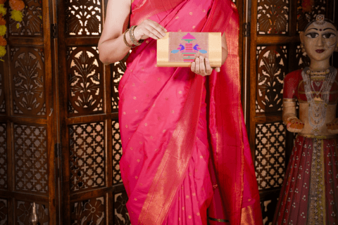 Golden Handmade Paithani Handbag Purse for Women