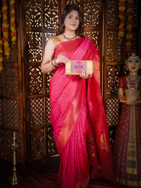Golden Handmade Paithani Handbag Purse for Women