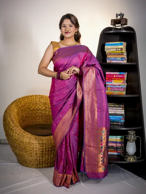 Purple Kalanjali Semi Paithani Saree
