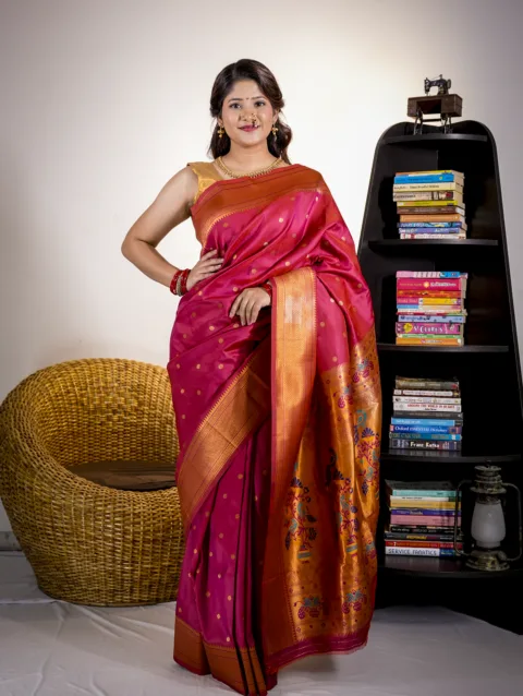 Magenta Colour Kalanjali Semi Paithani Saree
