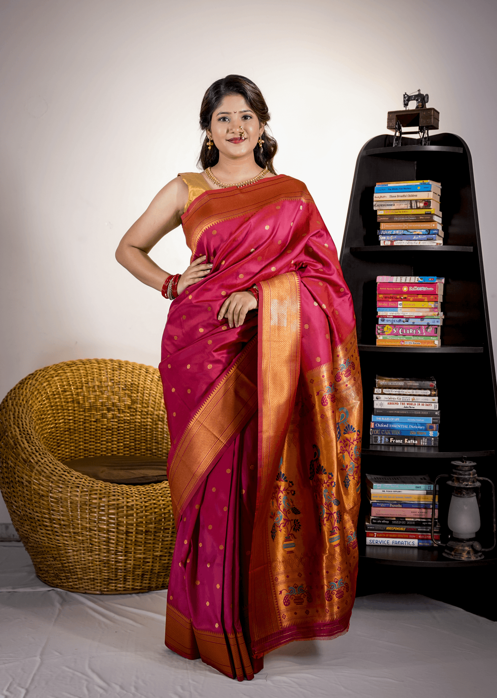 Magenta Colour Kalanjali Semi Paithani Saree