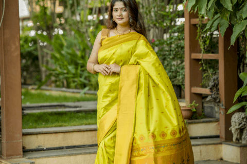 Parrot Green Kalanjali Semi Paithani Saree