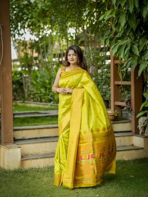 Parrot Green Kalanjali Semi Paithani Saree