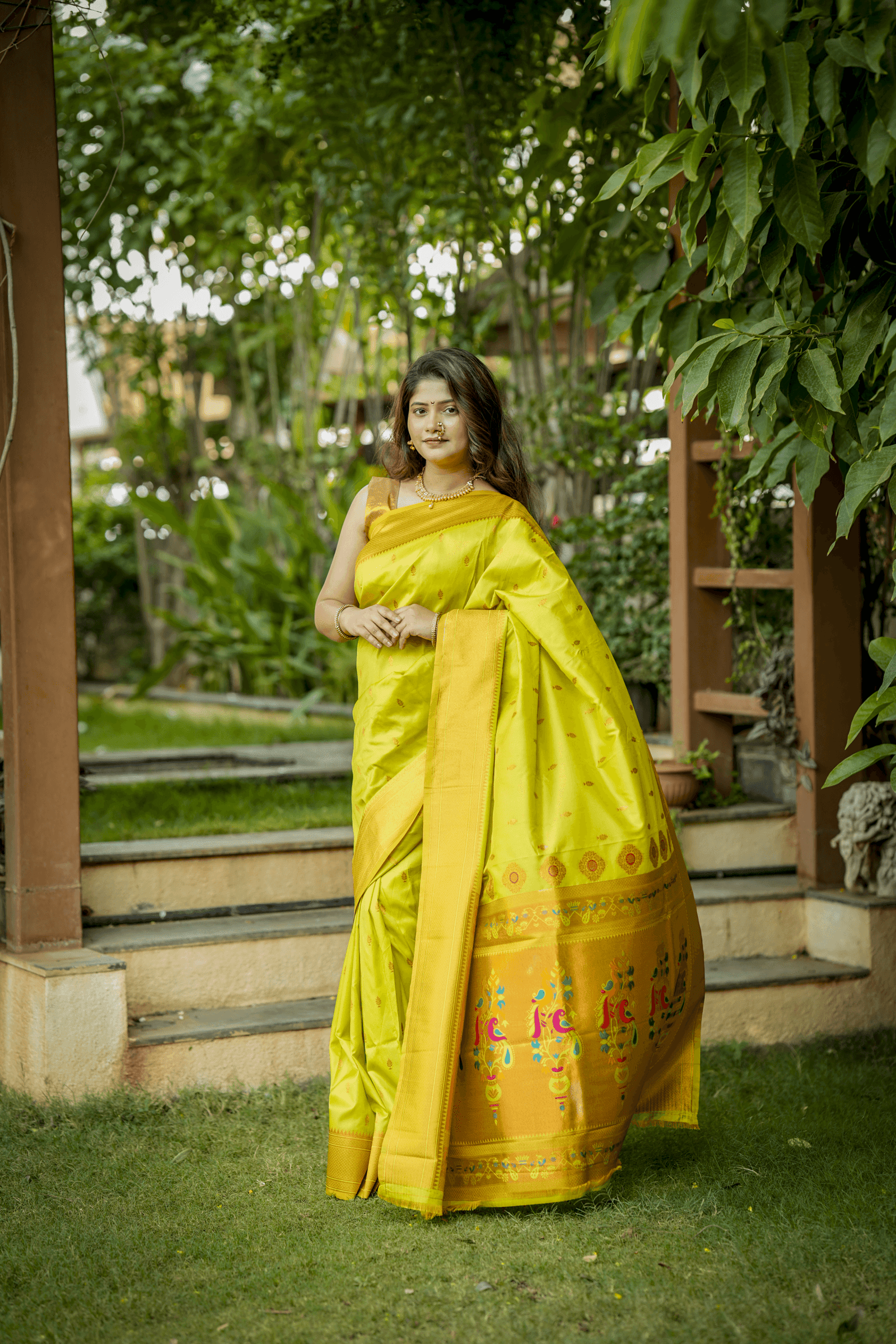 Parrot Green Kalanjali Semi Paithani Saree
