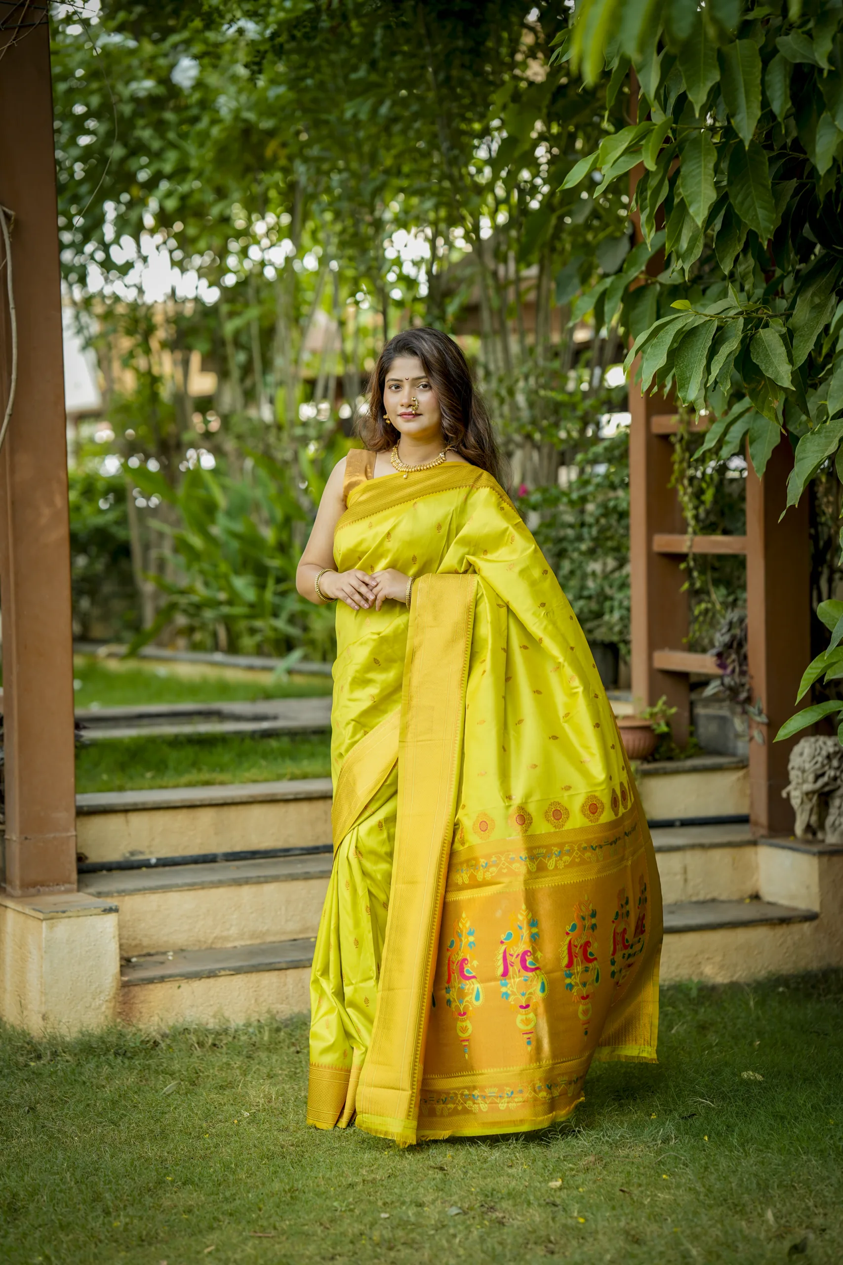 Parrot Green Kalanjali Semi Paithani Saree