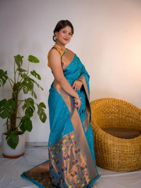 Turquoise Blue Yeola Style Paithani