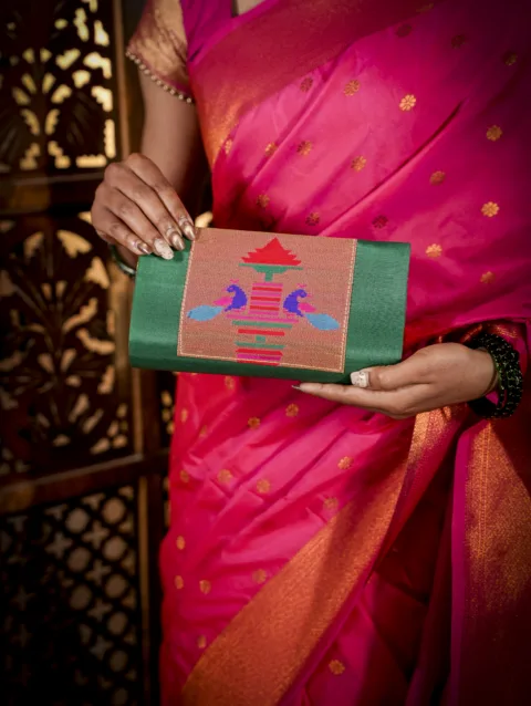 Green Yeola Handmade Paithani Sling Bag