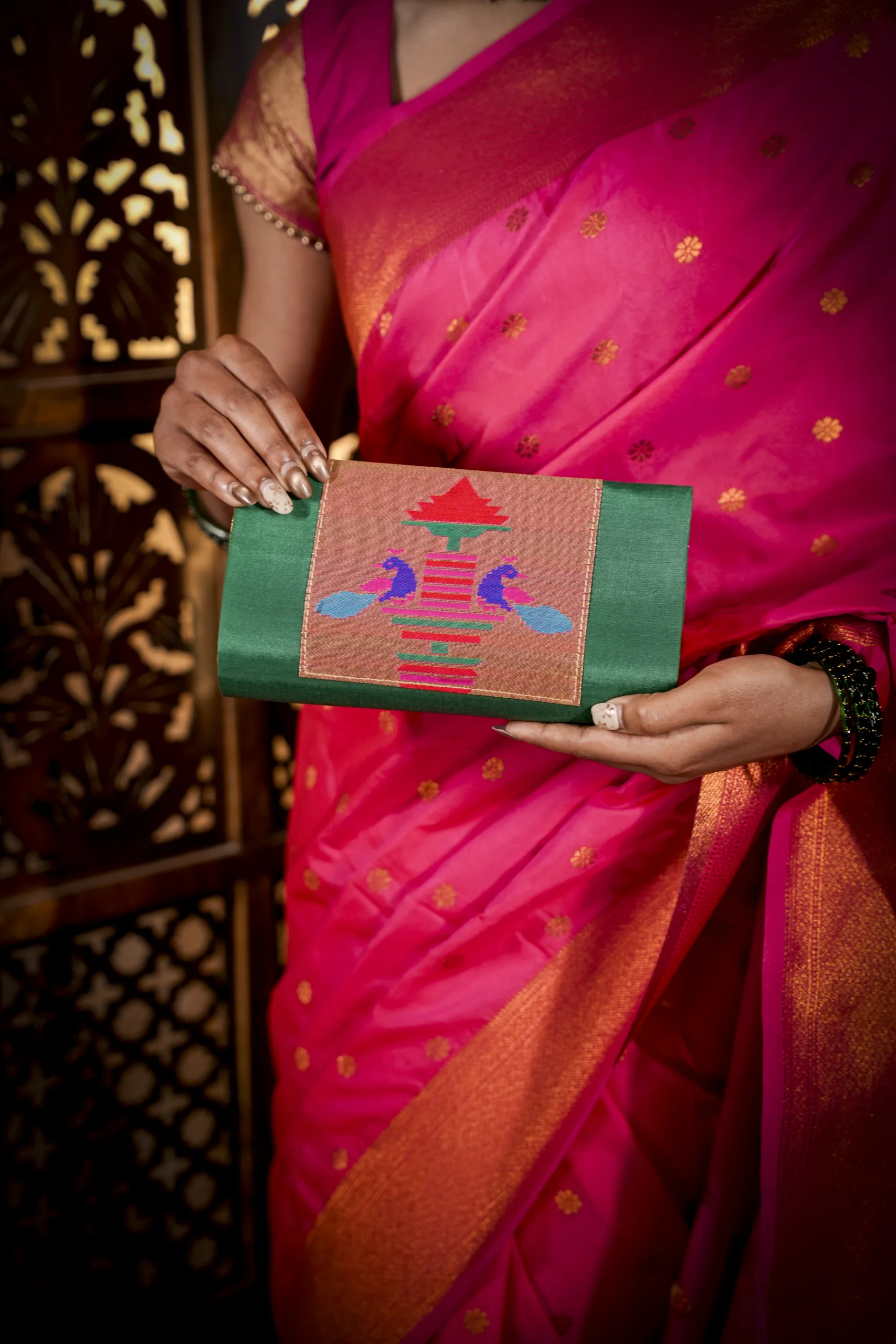 Green Yeola Handmade Paithani Sling Bag