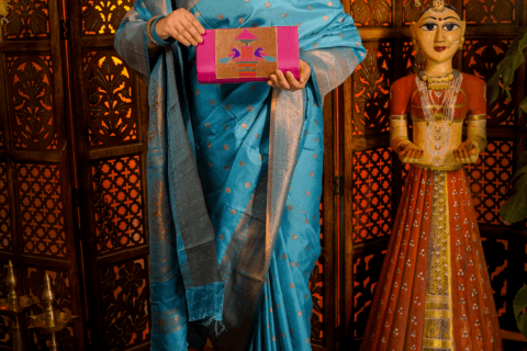 Handcrafted Pink Yeola Paithani Purse