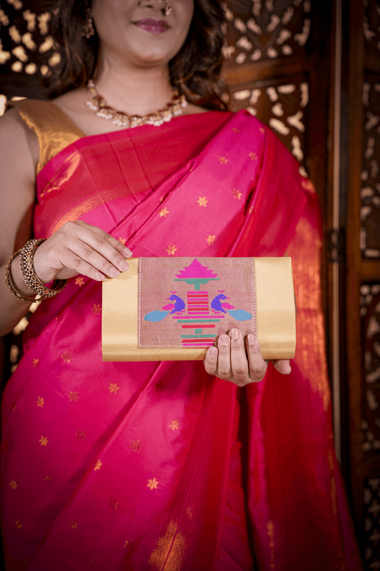 Golden Yeola Paithani Handbag Purse