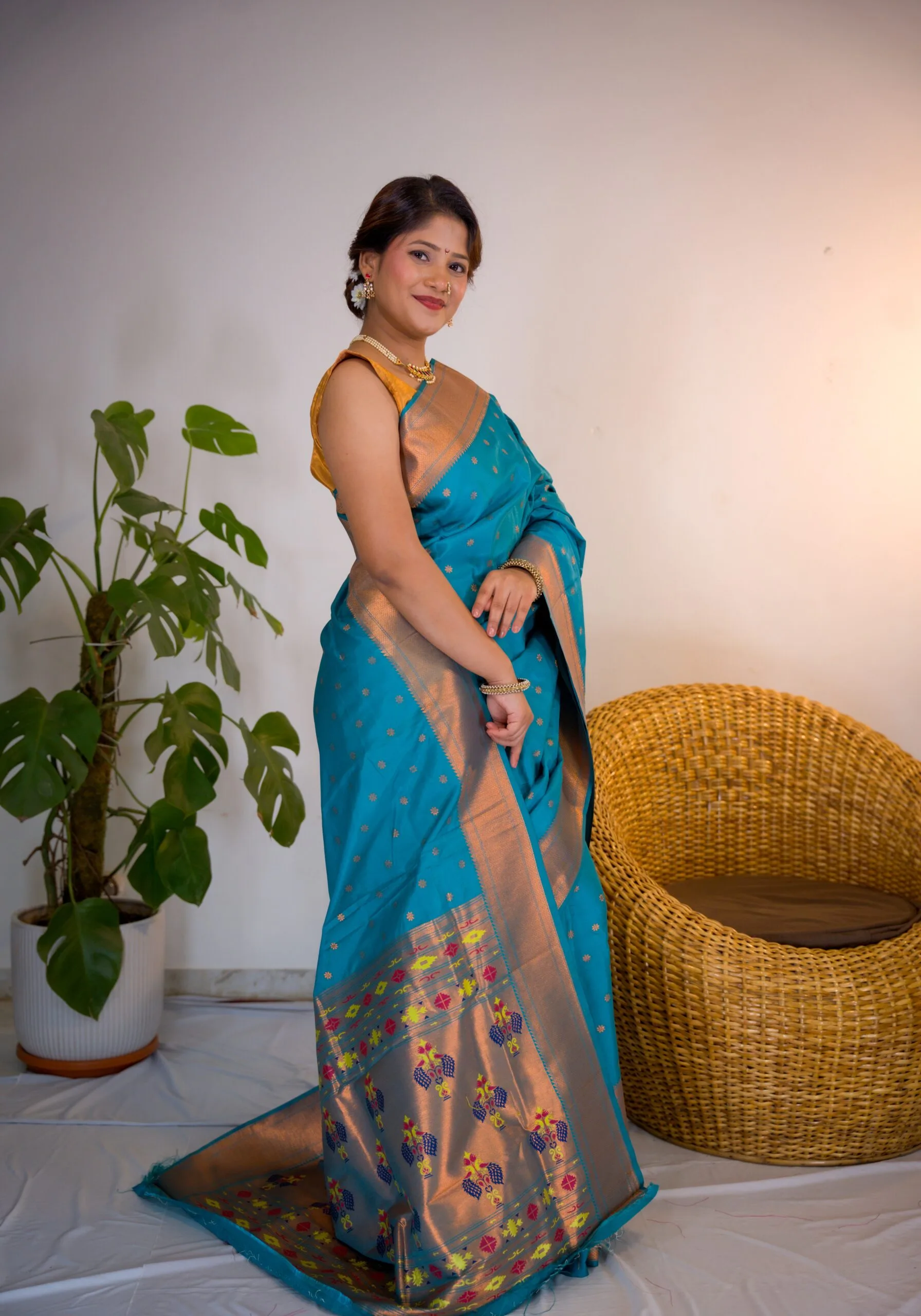 Turquoise Blue Yeola Style Paithani