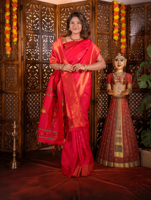Red Yeola Style Paithani Saree