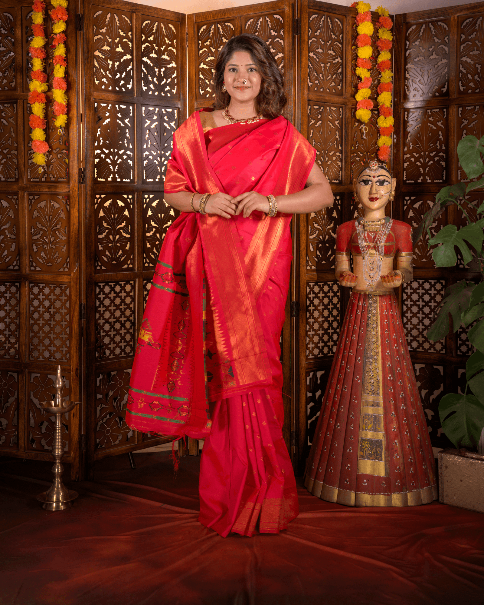 Red Yeola Style Paithani Saree