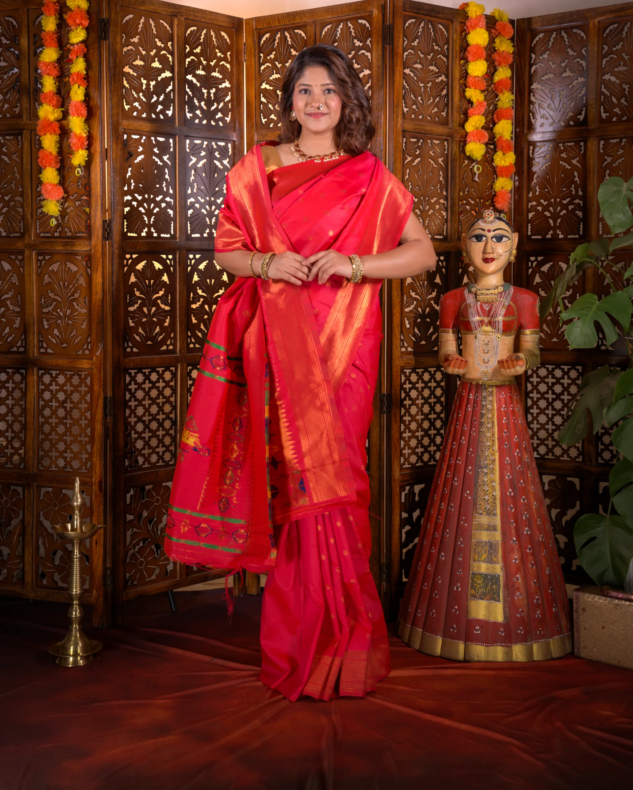 Red Yeola Style Paithani Saree