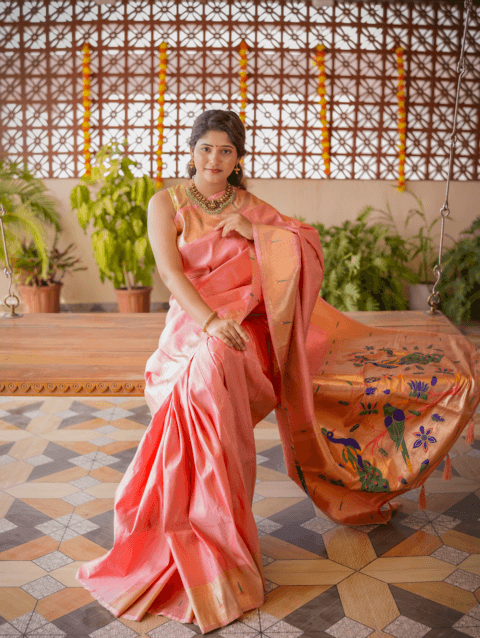 Pitch Kishori Semi Paithani Saree