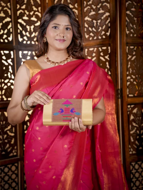 Traditional Golden Yeola Paithani Purse