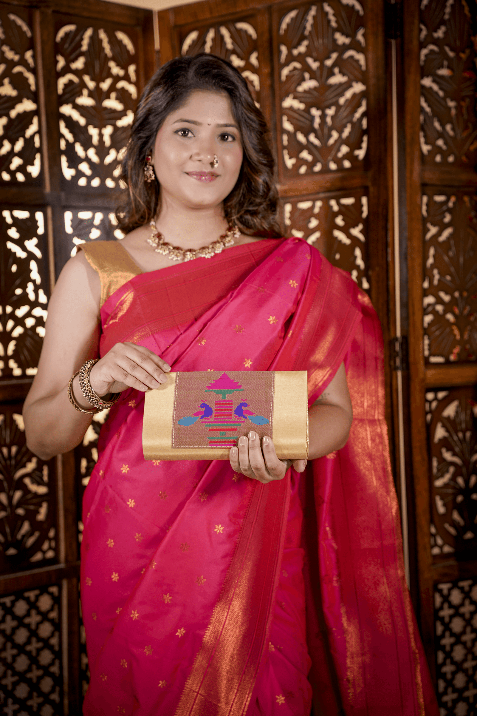 Traditional Golden Yeola Paithani Purse
