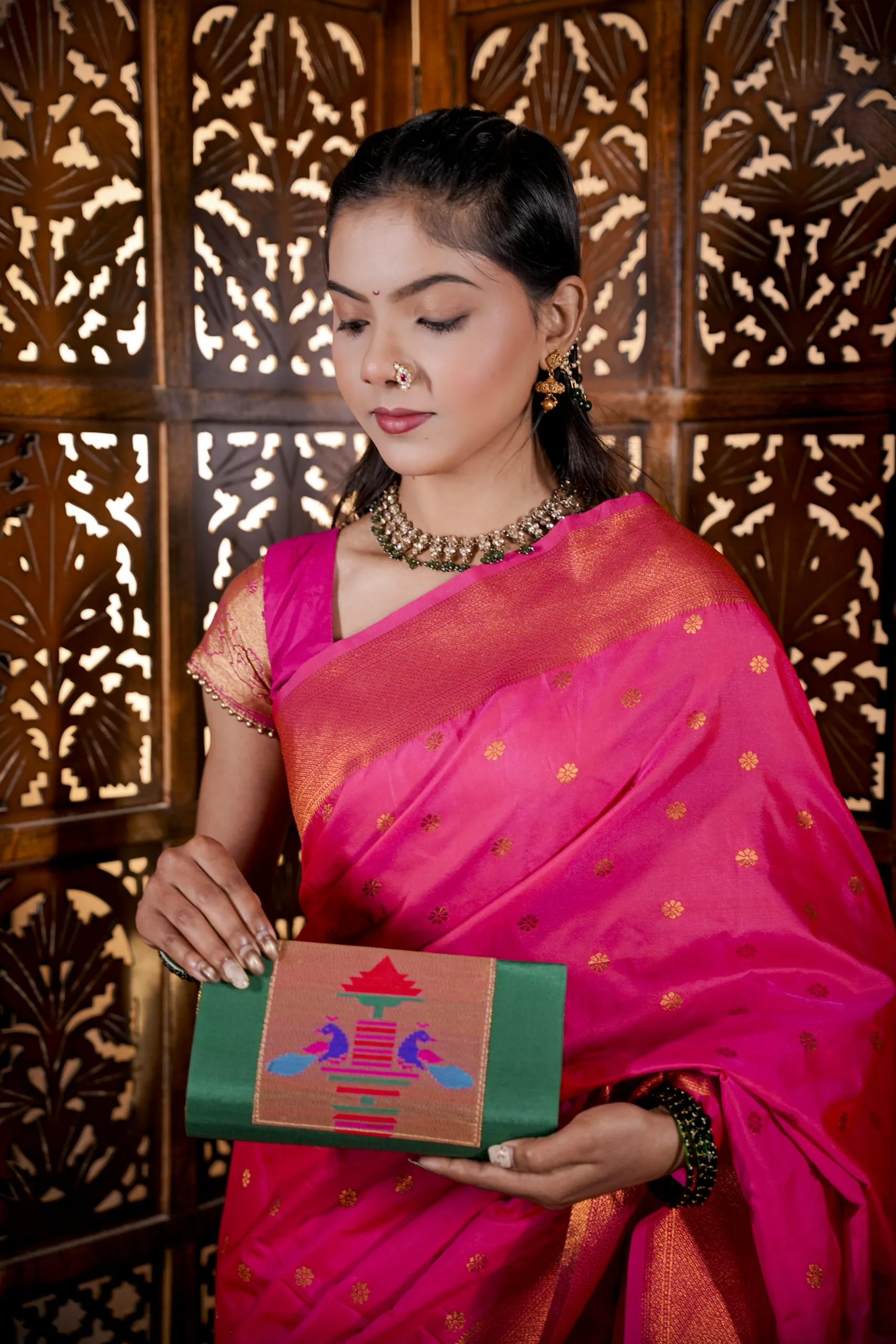 Traditional Green Yeola Paithani Purse