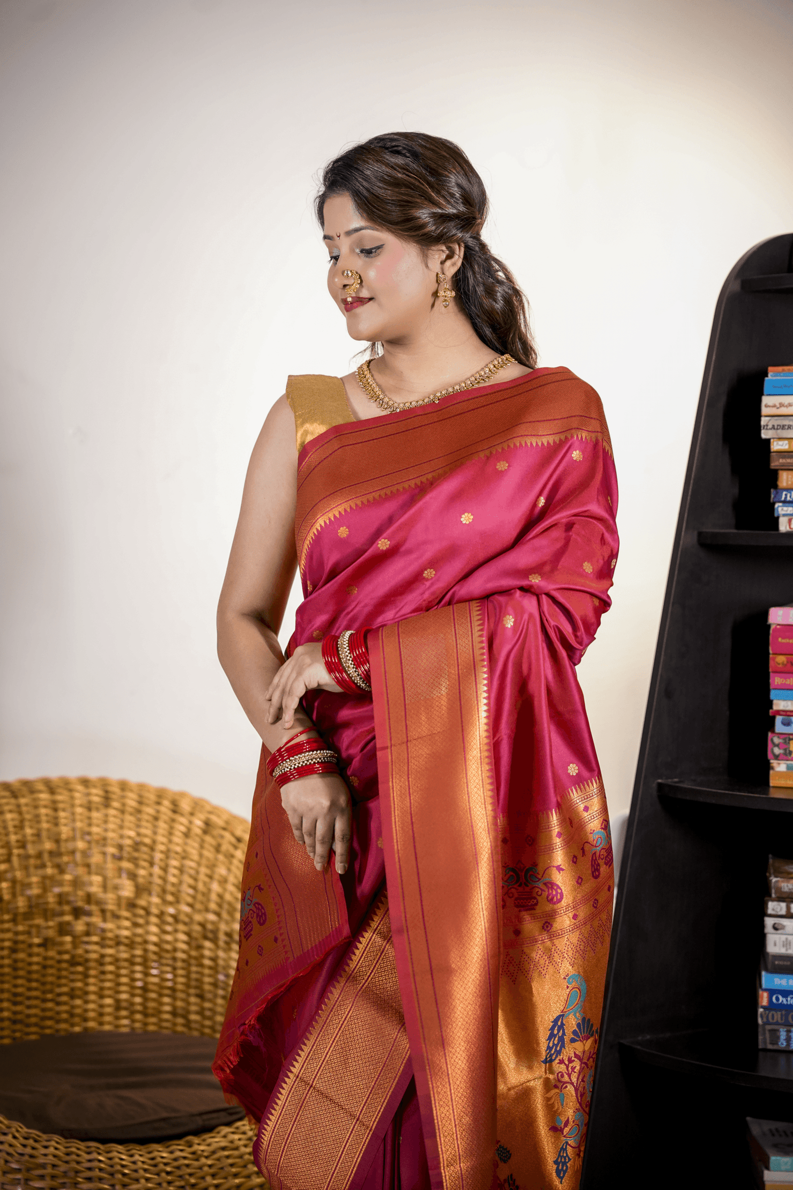 Magenta Colour Kalanjali Paithani with Work Blouse