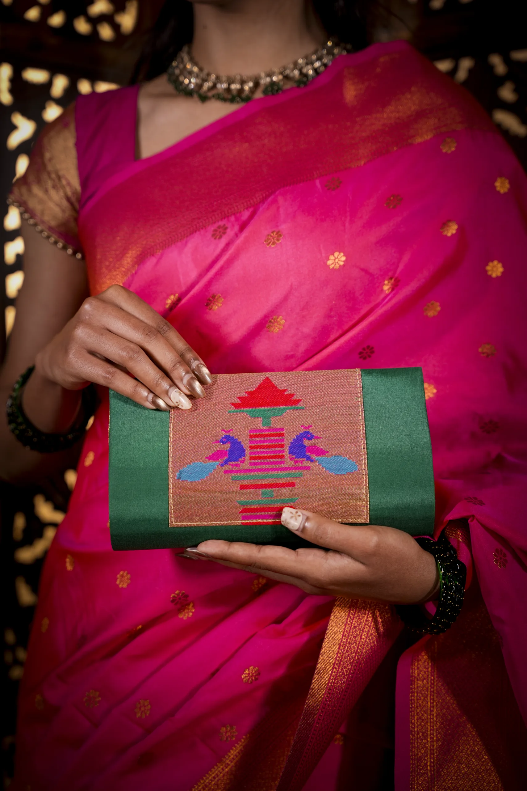 Handcrafted Green Yeola Paithani Purse