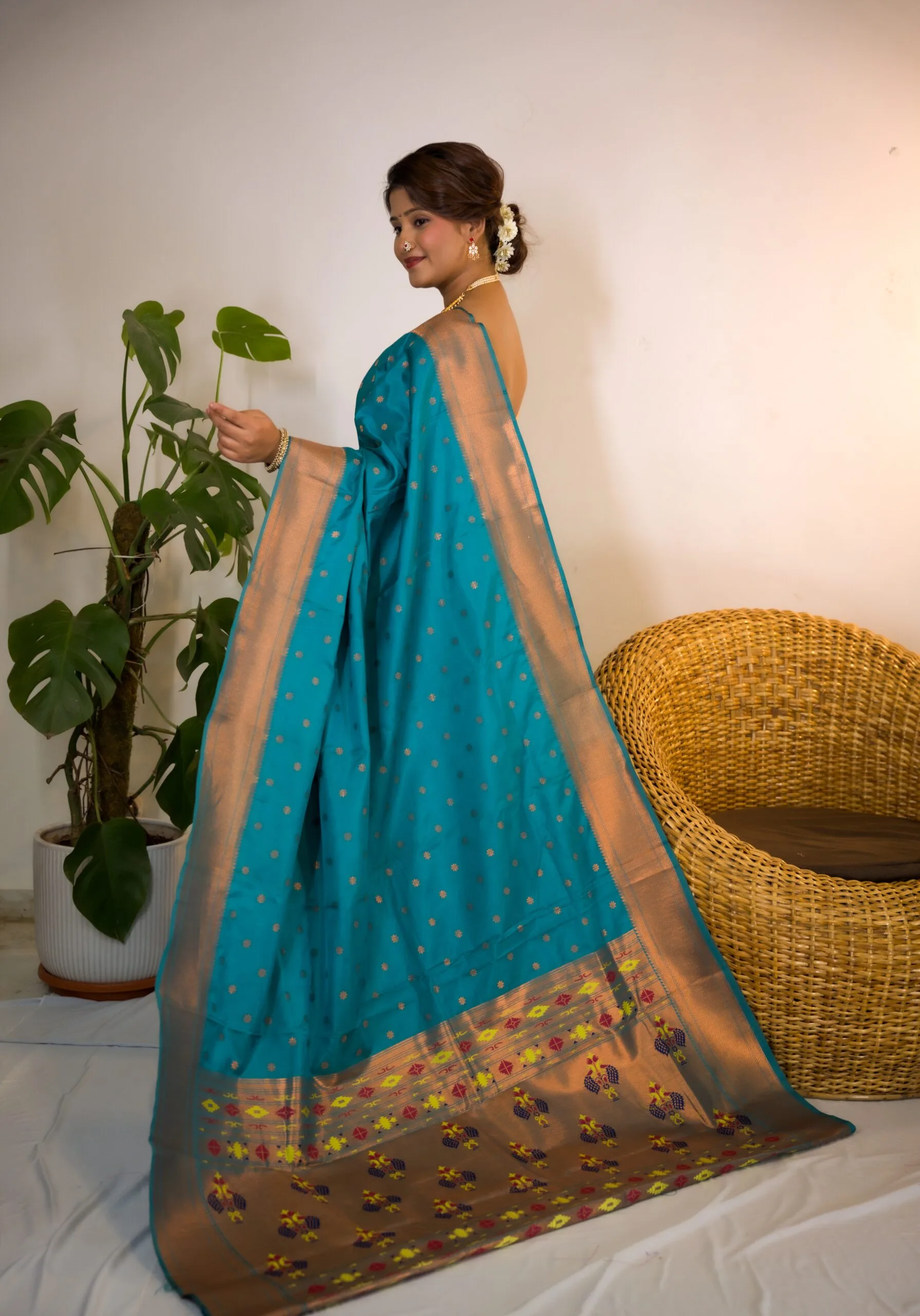 Yeola Turquoise Blue Paithani
