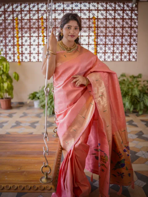 Peach Kishori Paithani Saree