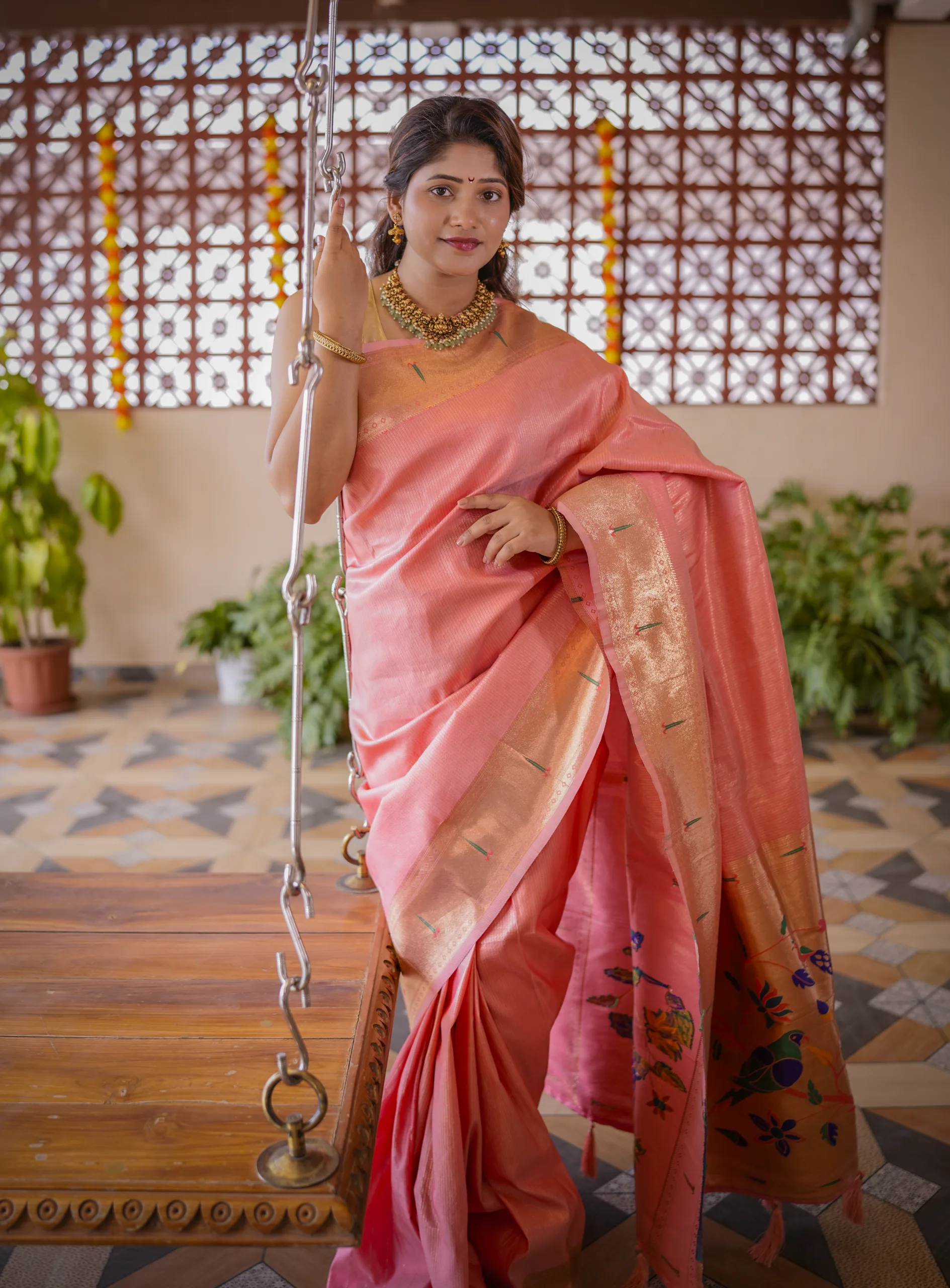 Peach Kishori Paithani Saree