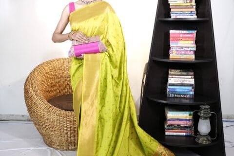 Pink handmade sling Paithani bag